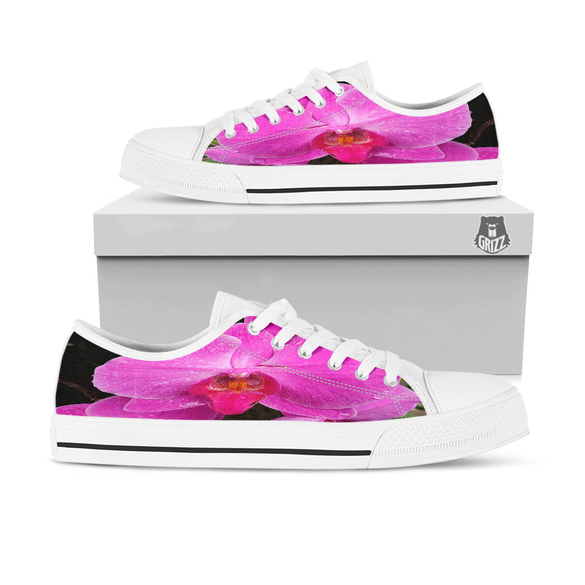 Orchid Flower Magenta Print White Low Top Shoes-grizzshop