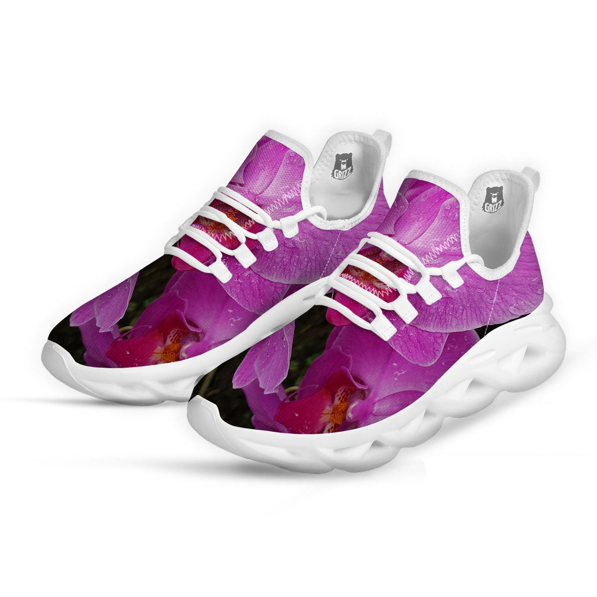 Orchid Flower Magenta Print White Running Shoes-grizzshop
