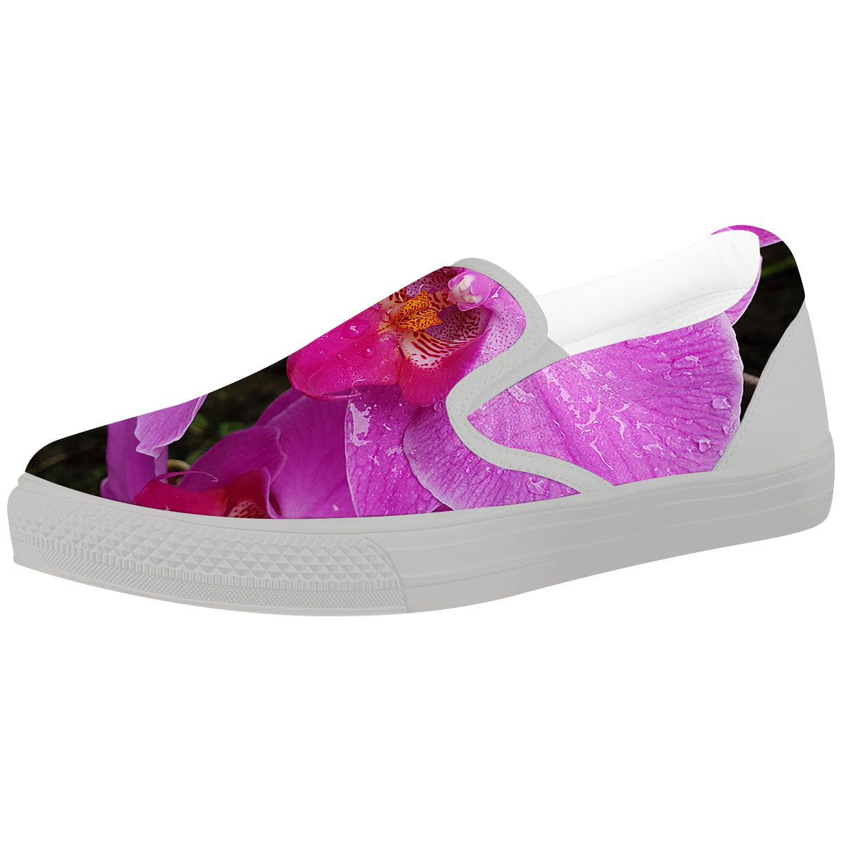 Orchid Flower Magenta Print White Slip On Shoes-grizzshop