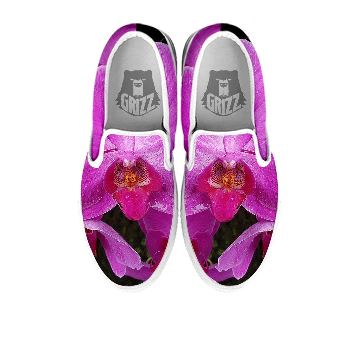 Orchid Flower Magenta Print White Slip On Shoes-grizzshop