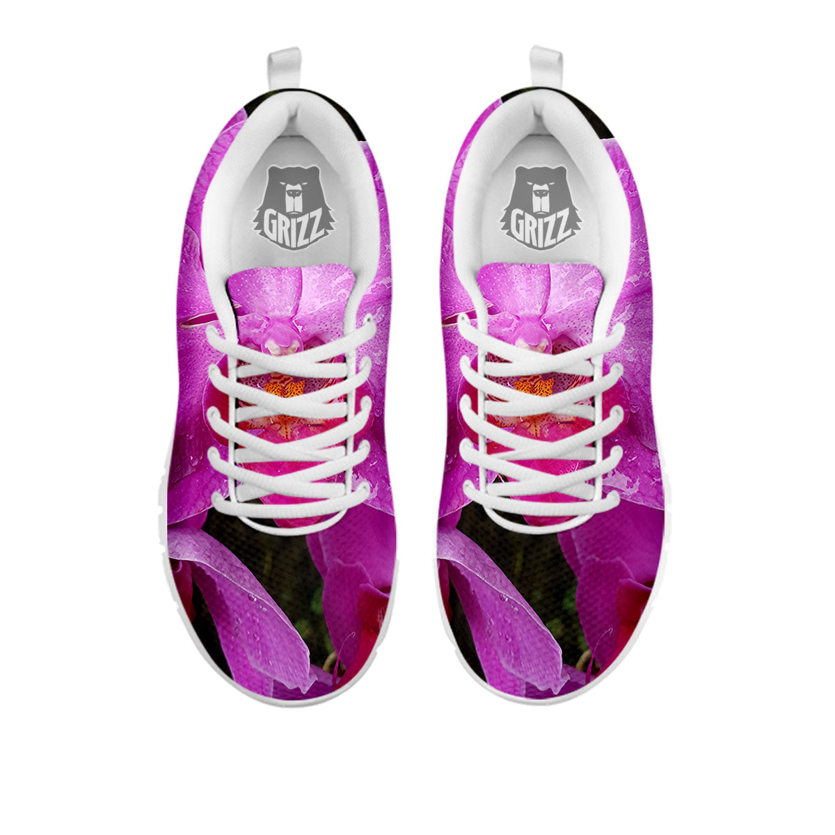 Orchid Flower Magenta Print White Sneaker-grizzshop