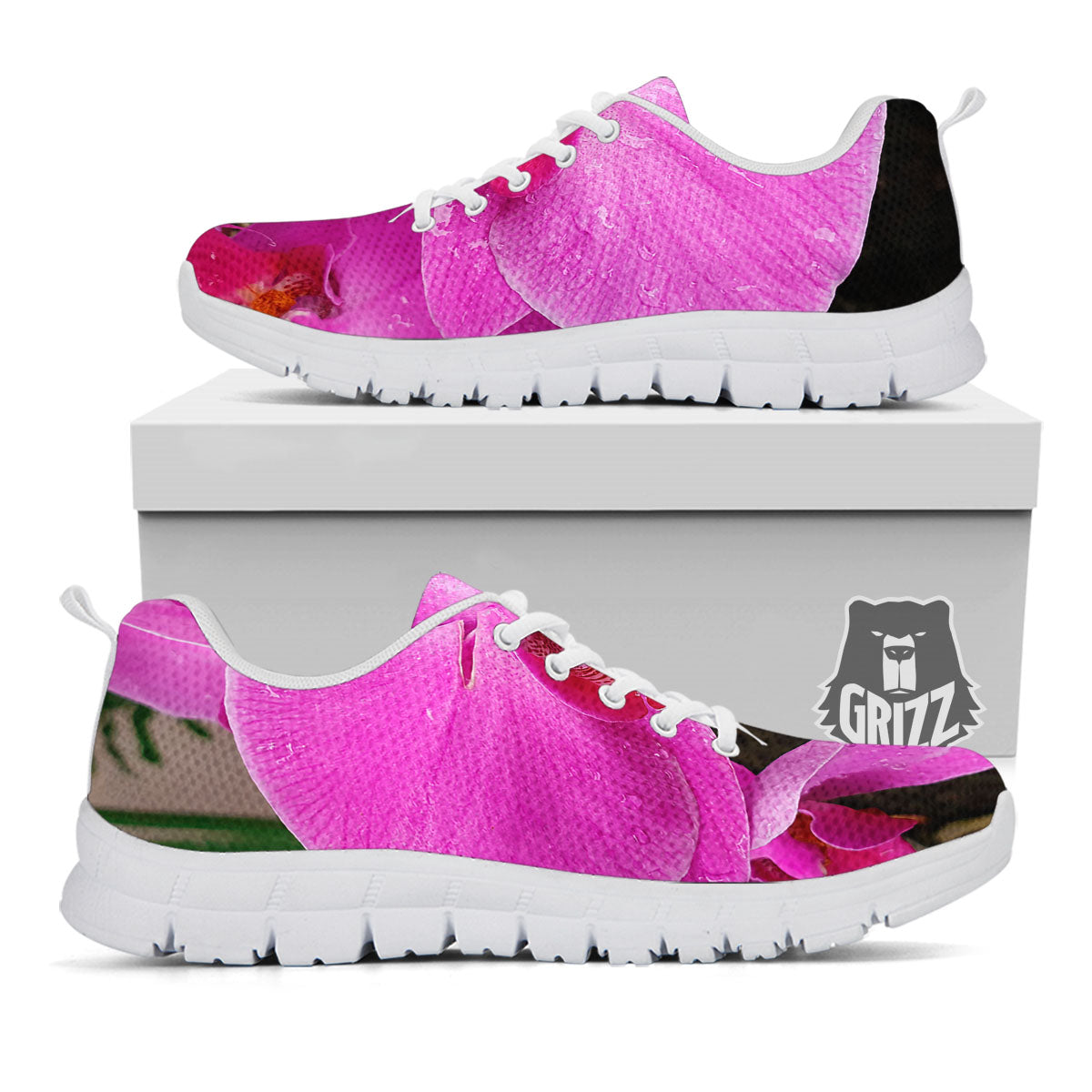Orchid Flower Magenta Print White Sneaker-grizzshop
