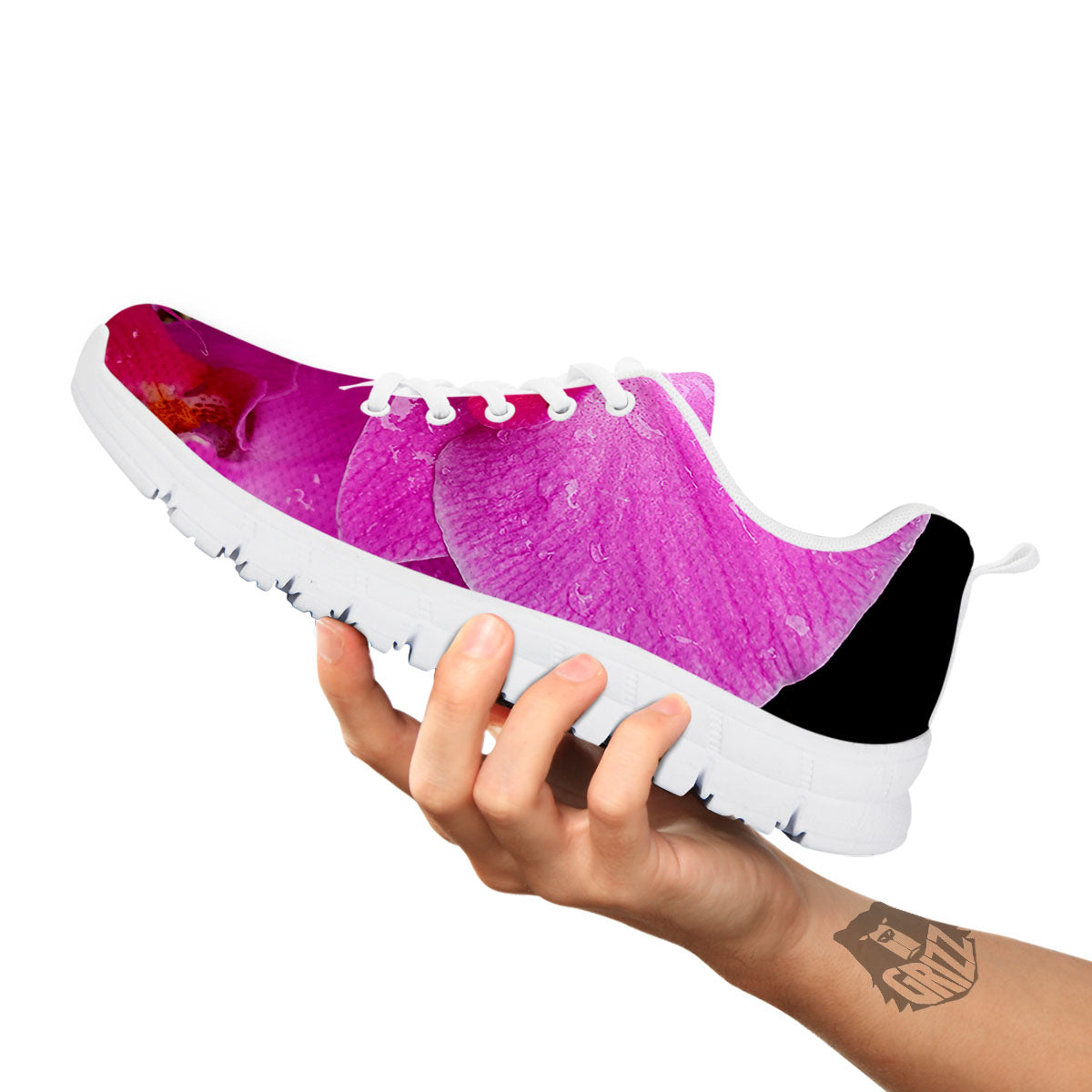 Orchid Flower Magenta Print White Sneaker-grizzshop