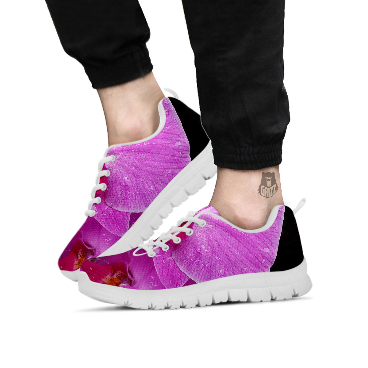 Orchid Flower Magenta Print White Sneaker-grizzshop