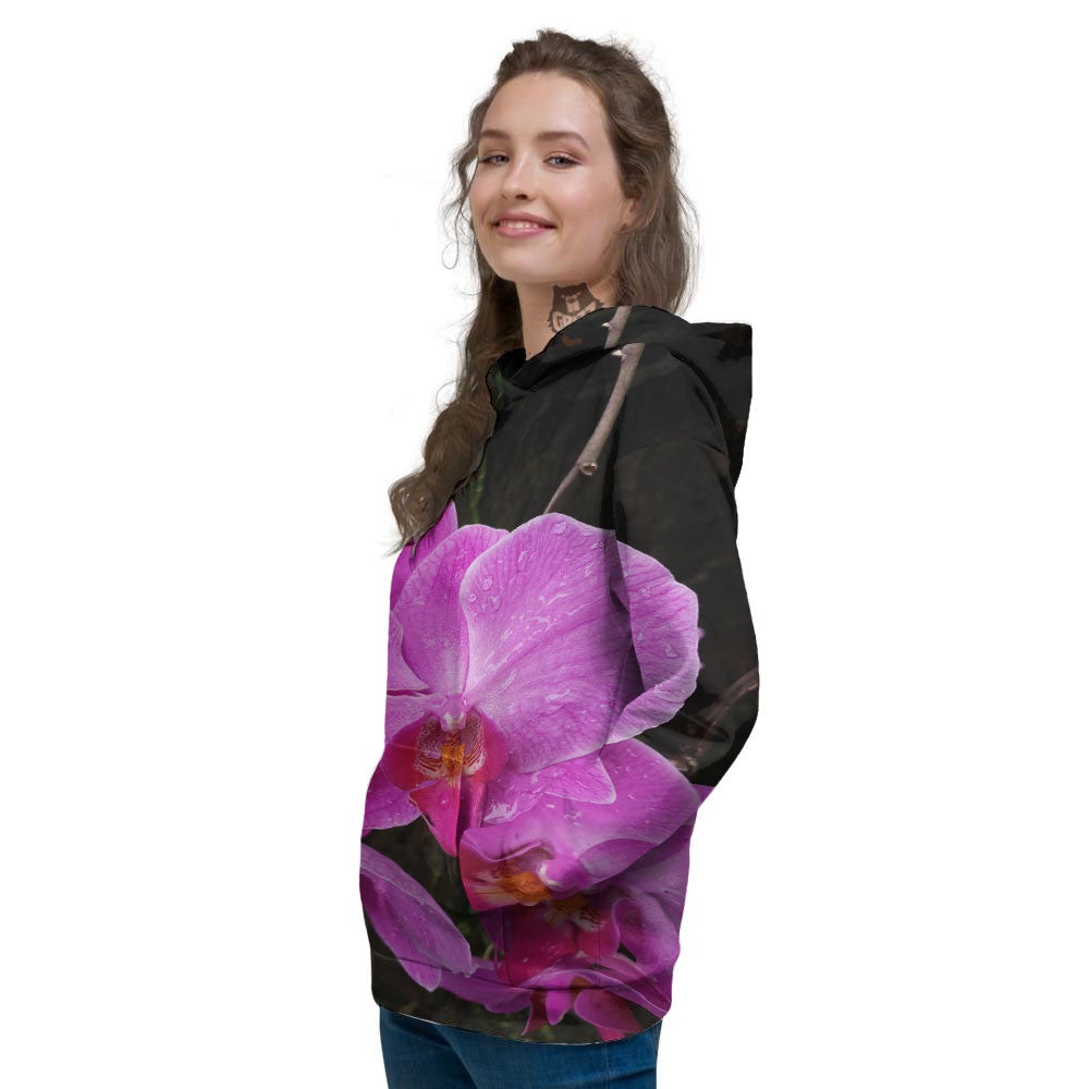 Orchid Flower Magenta Print Women's Hoodie-grizzshop