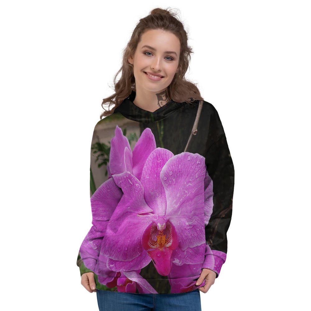 Orchid Flower Magenta Print Women's Hoodie-grizzshop