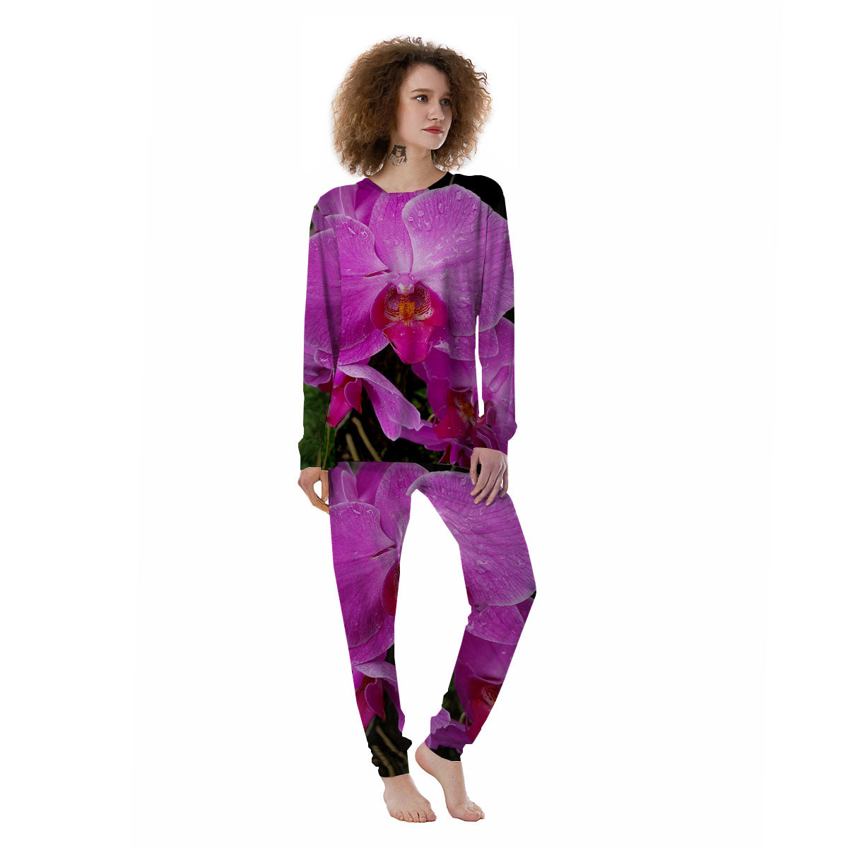 Orchid Flower Magenta Print Women's Pajamas-grizzshop