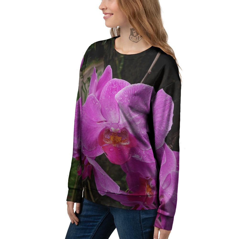 Orchid Flower Magenta Print Women's Sweatshirt-grizzshop