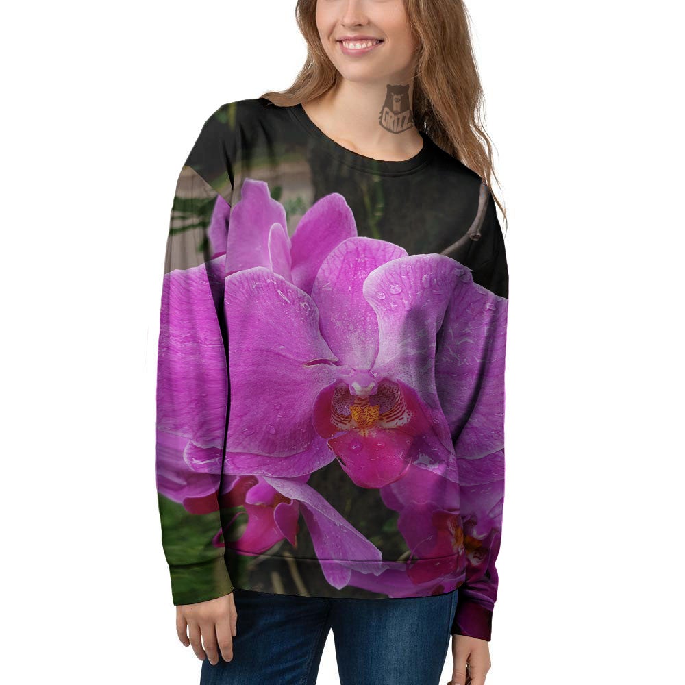 Orchid Flower Magenta Print Women's Sweatshirt-grizzshop