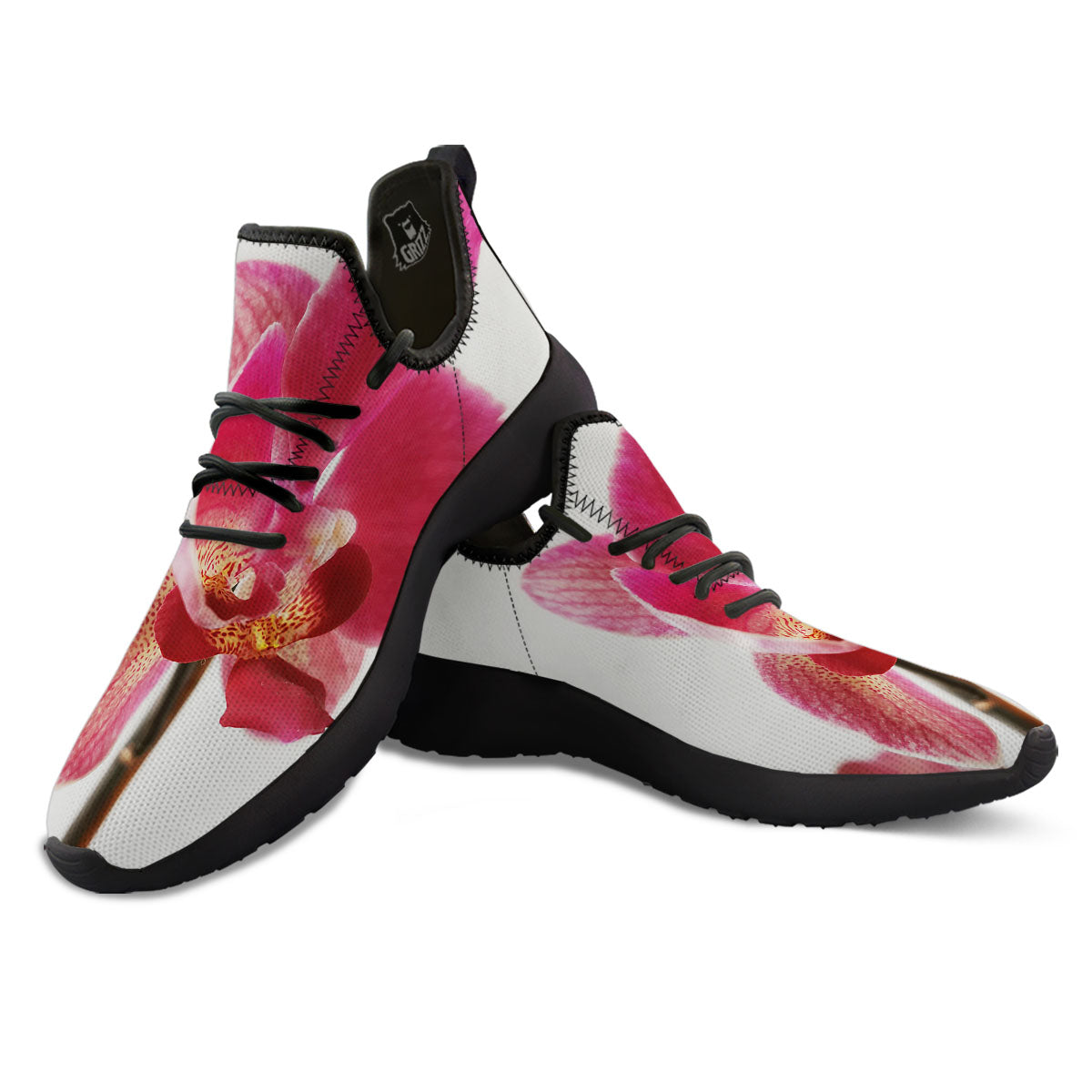 Orchid Flower Pink Print Black Athletic Shoes-grizzshop