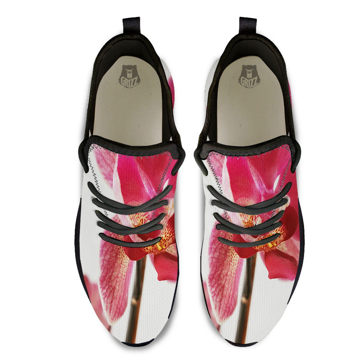 Orchid Flower Pink Print Black Athletic Shoes-grizzshop