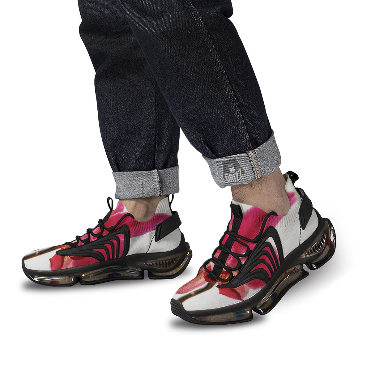 Orchid Flower Pink Print Black Gym Shoes-grizzshop