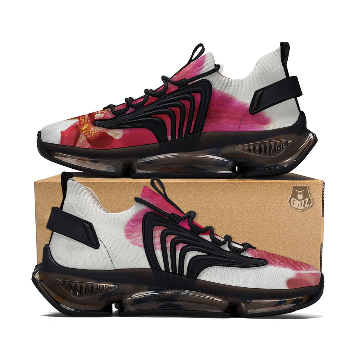 Orchid Flower Pink Print Black Gym Shoes-grizzshop