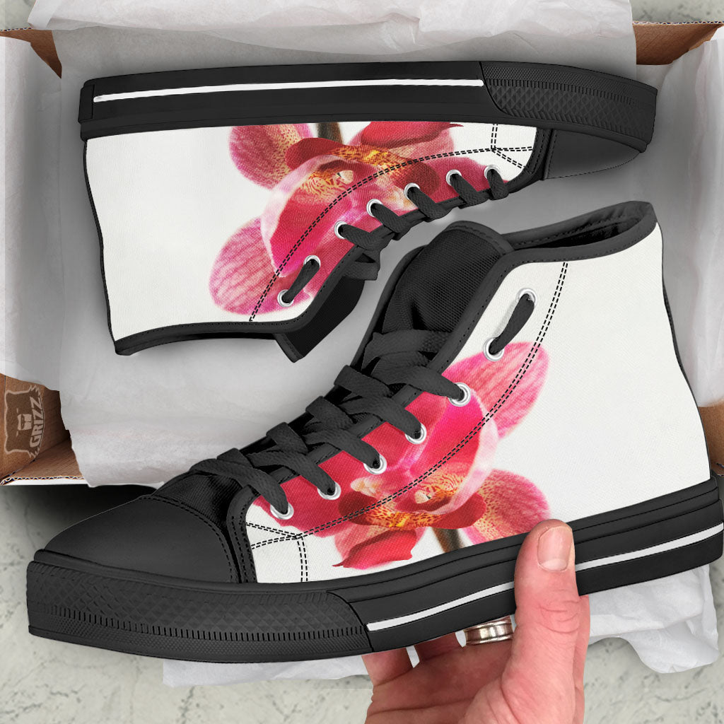 Orchid Flower Pink Print Black High Top Shoes-grizzshop