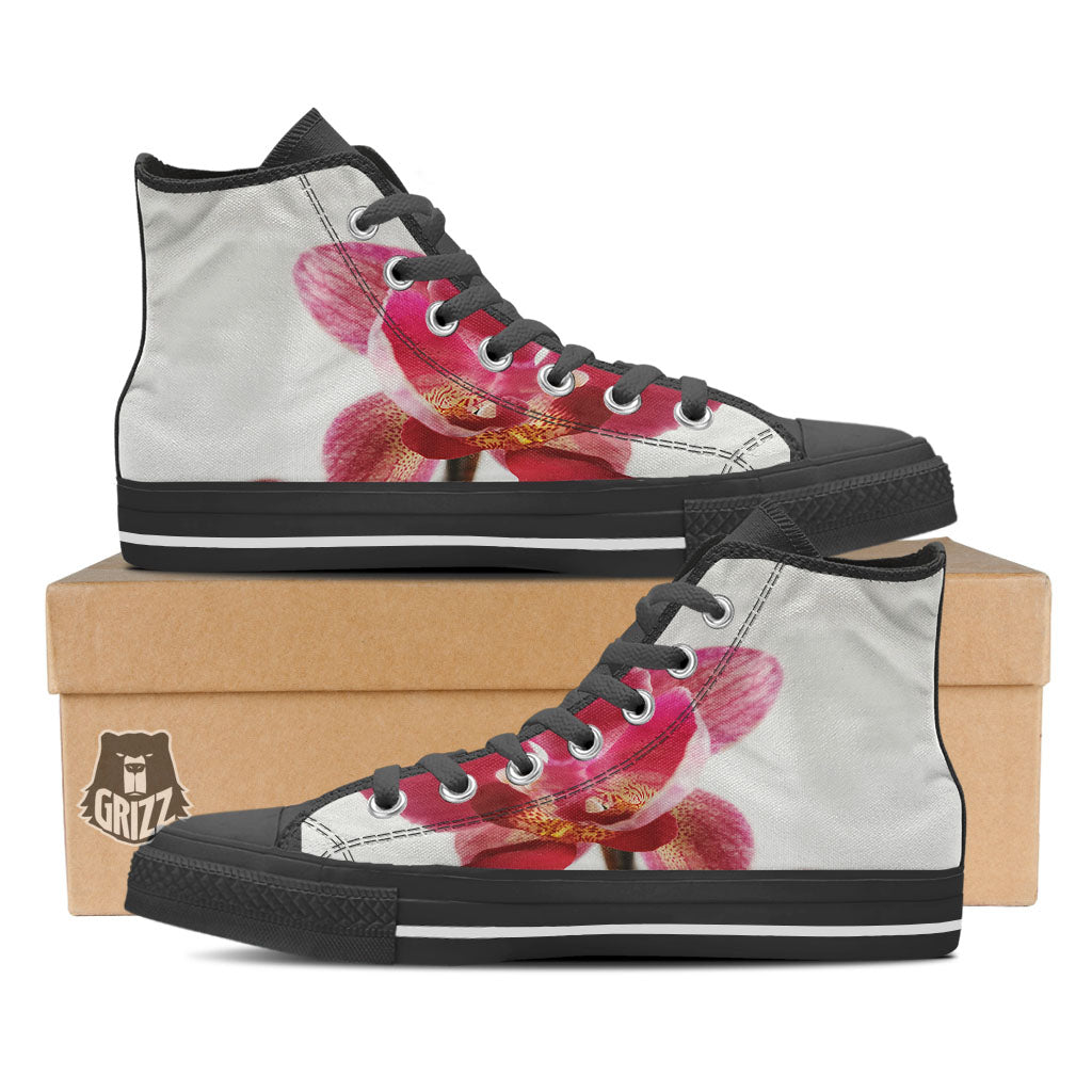 Orchid Flower Pink Print Black High Top Shoes-grizzshop