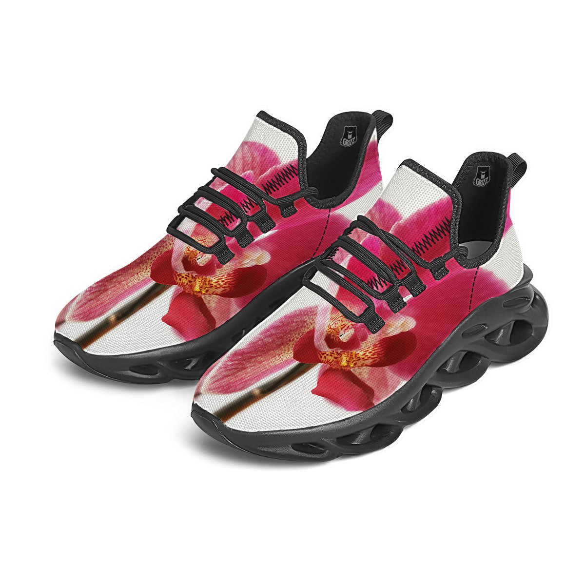Orchid Flower Pink Print Black Running Shoes-grizzshop