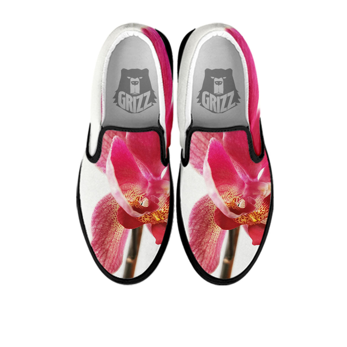 Orchid Flower Pink Print Black Slip On Shoes-grizzshop