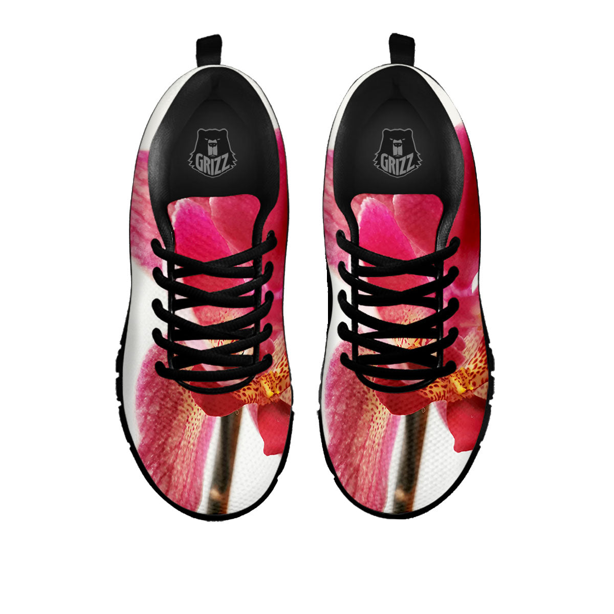 Orchid Flower Pink Print Black Sneaker-grizzshop