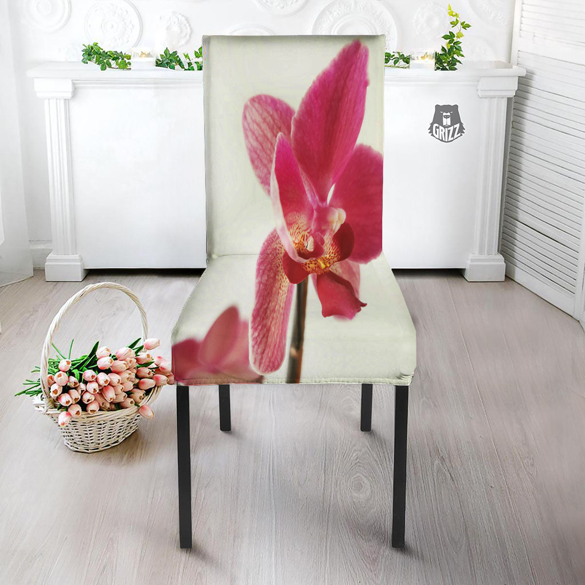 Orchid Flower Pink Print Dining Chair Slipcover-grizzshop