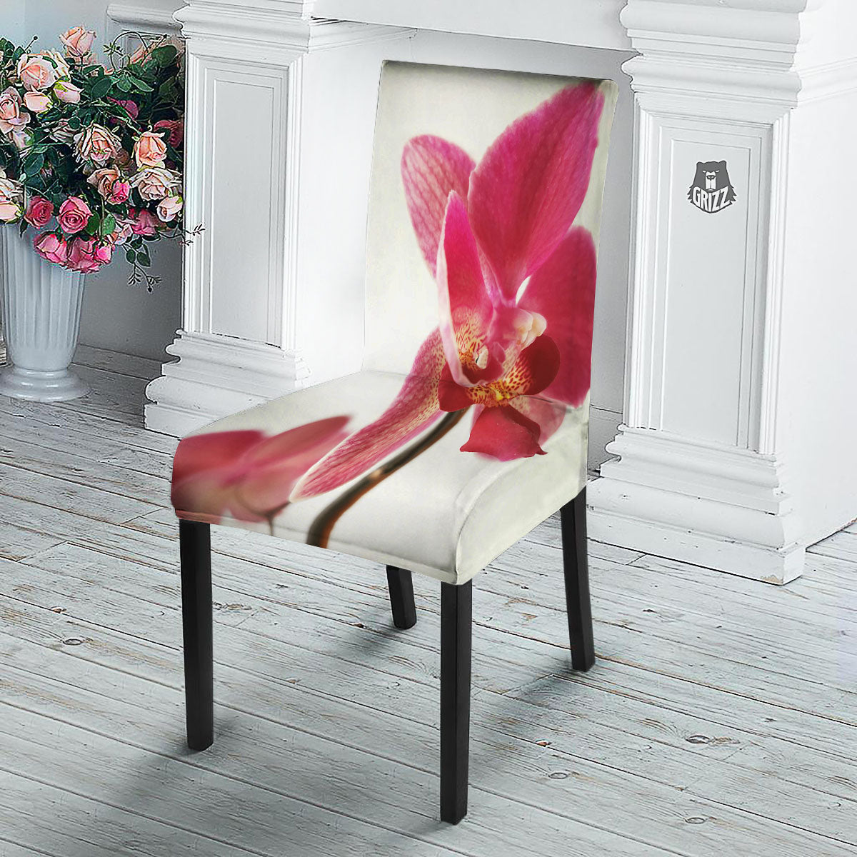 Orchid Flower Pink Print Dining Chair Slipcover-grizzshop