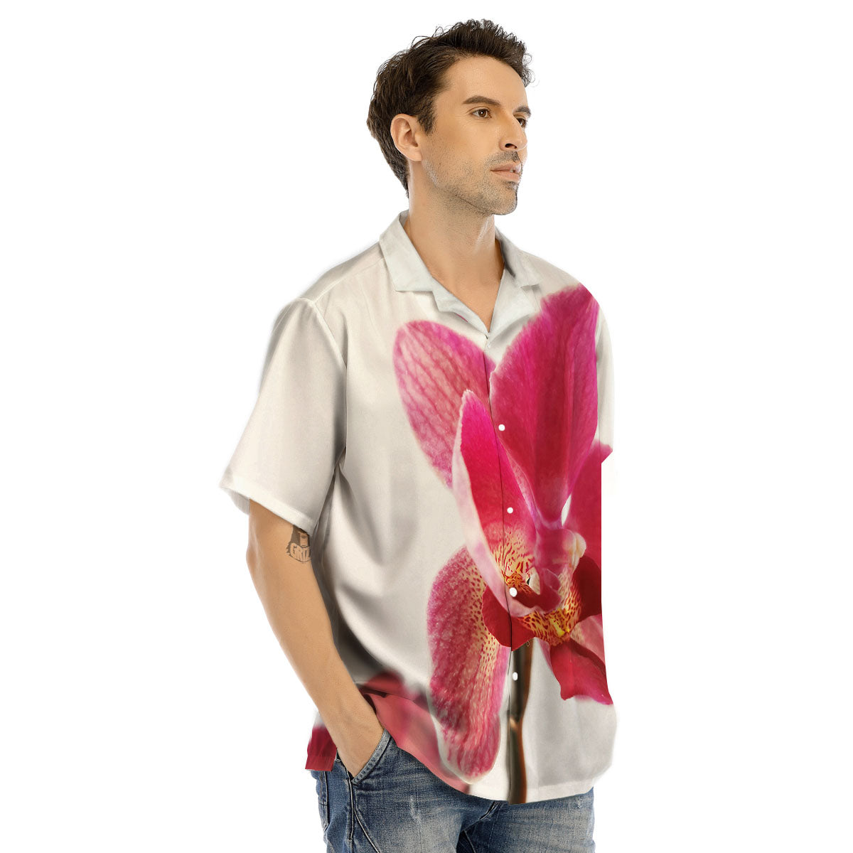 Orchid Flower Pink Print Men's Hawaiian Shirt-grizzshop