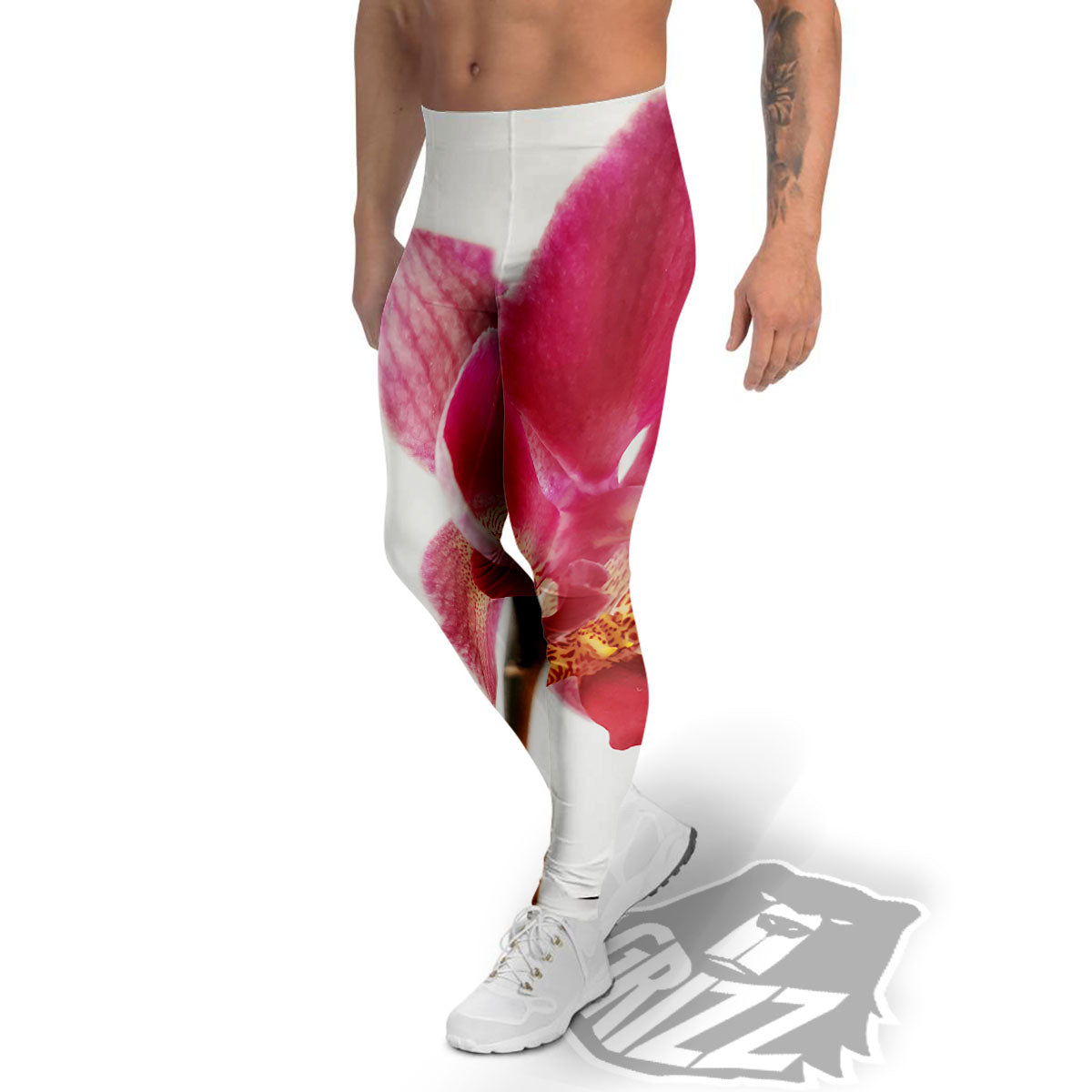 Orchid Flower Pink Print Men's Leggings-grizzshop