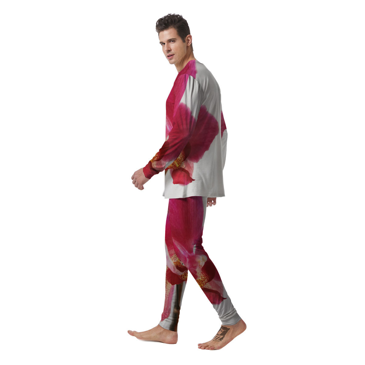 Orchid Flower Pink Print Men's Pajamas-grizzshop