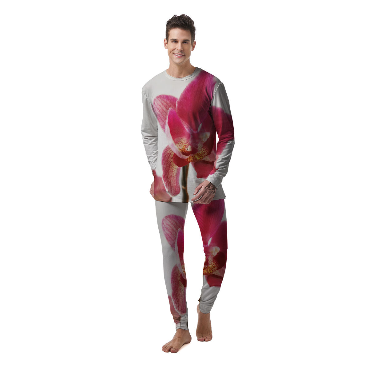 Orchid Flower Pink Print Men's Pajamas-grizzshop