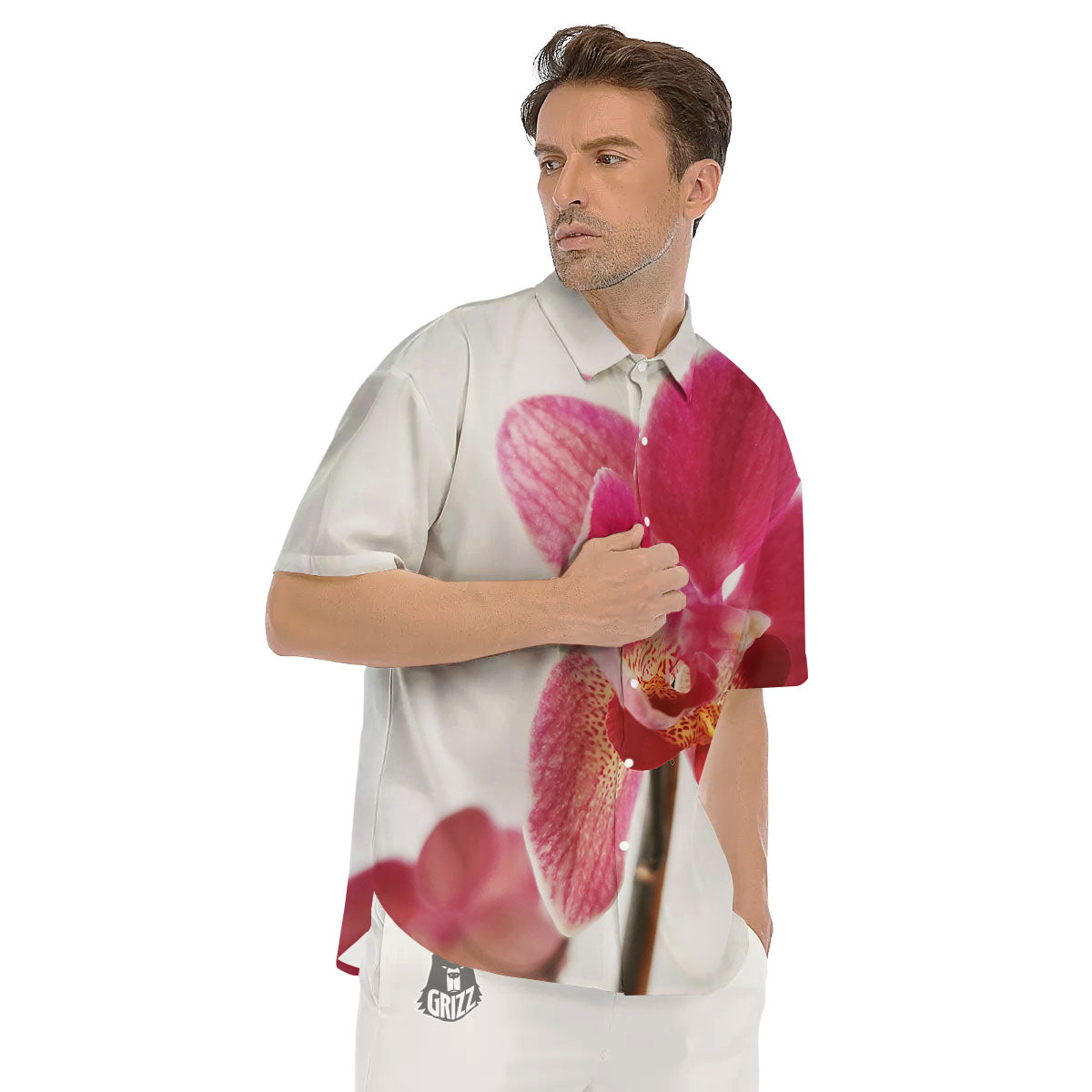Orchid Flower Pink Print Men's Short Sleeve Shirts-grizzshop