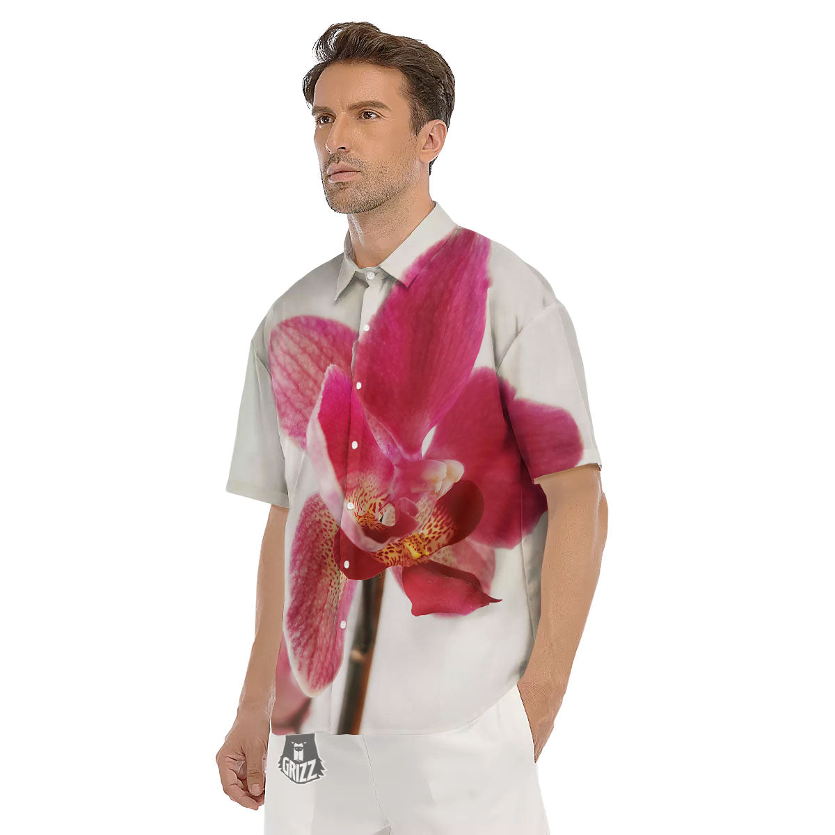 Orchid Flower Pink Print Men's Short Sleeve Shirts-grizzshop