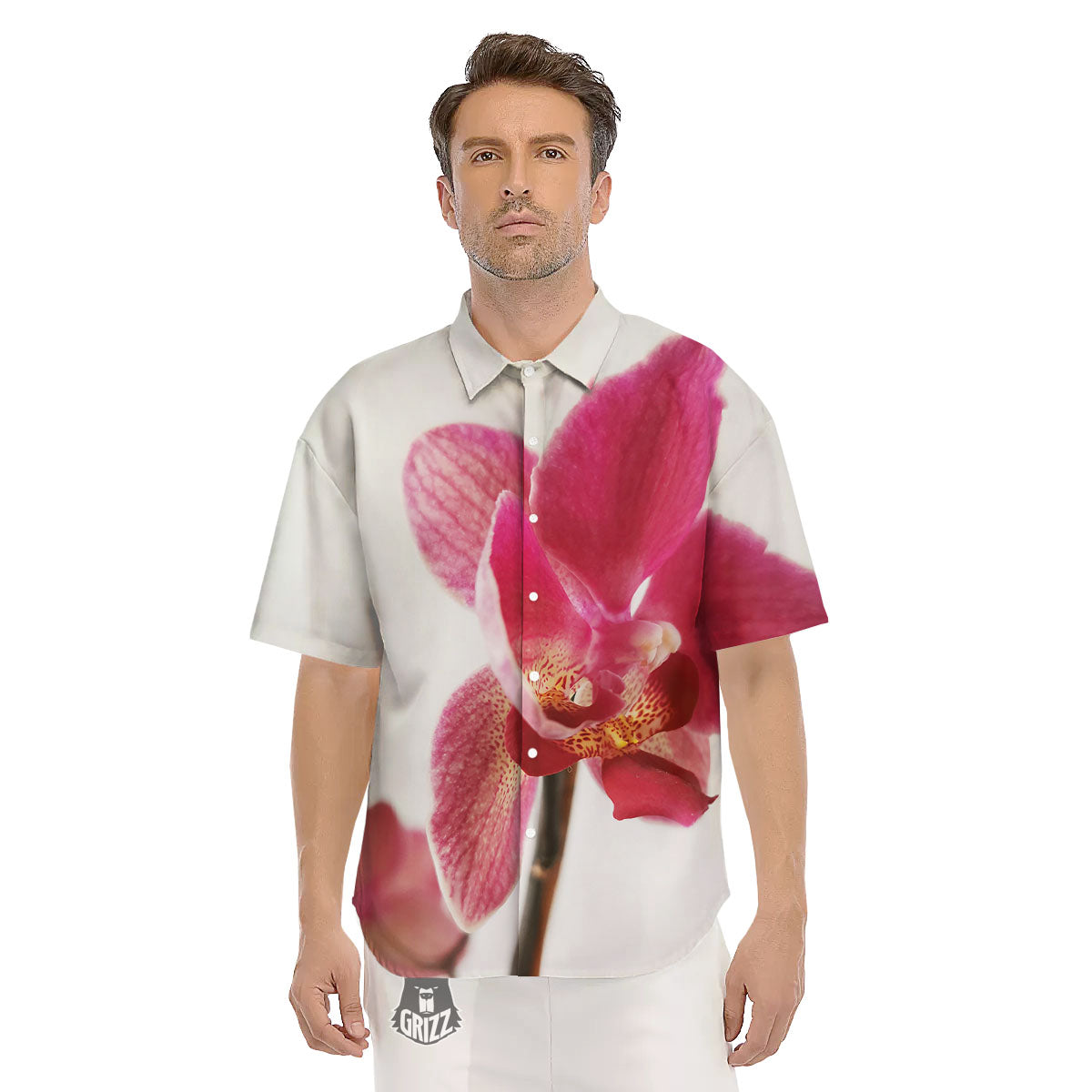 Orchid Flower Pink Print Men's Short Sleeve Shirts-grizzshop