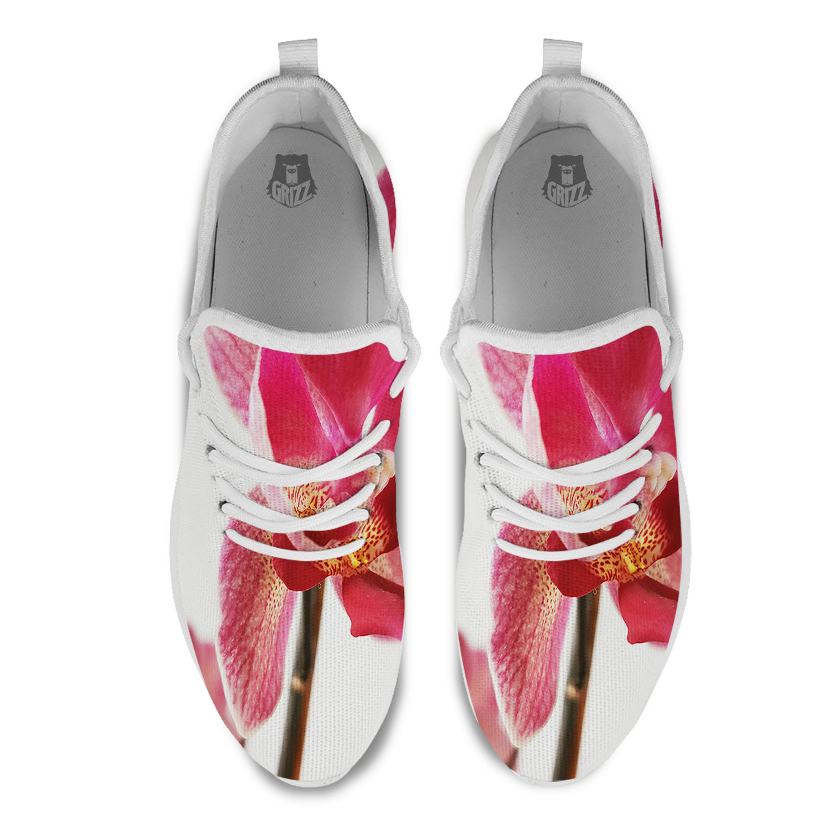 Orchid Flower Pink Print White Athletic Shoes-grizzshop