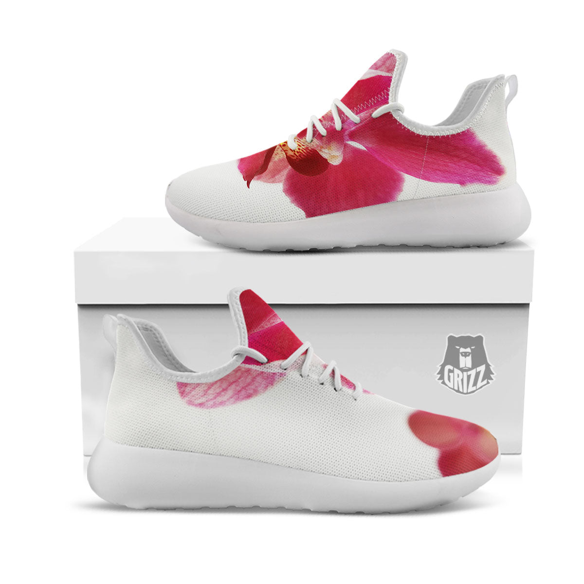 Orchid Flower Pink Print White Athletic Shoes-grizzshop
