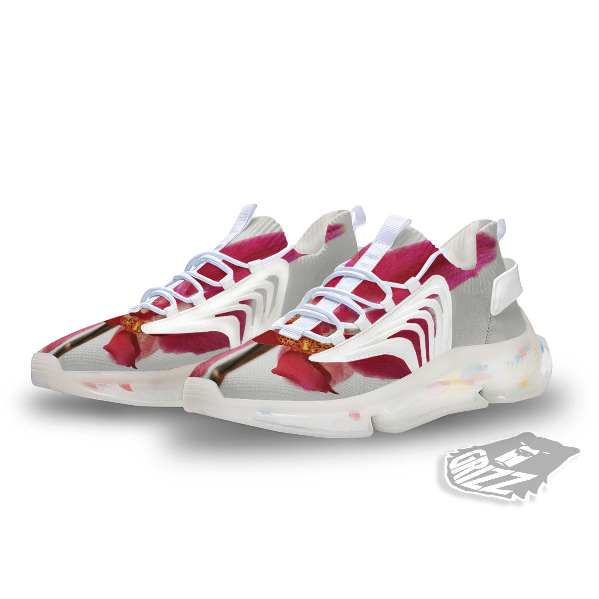 Orchid Flower Pink Print White Gym Shoes-grizzshop