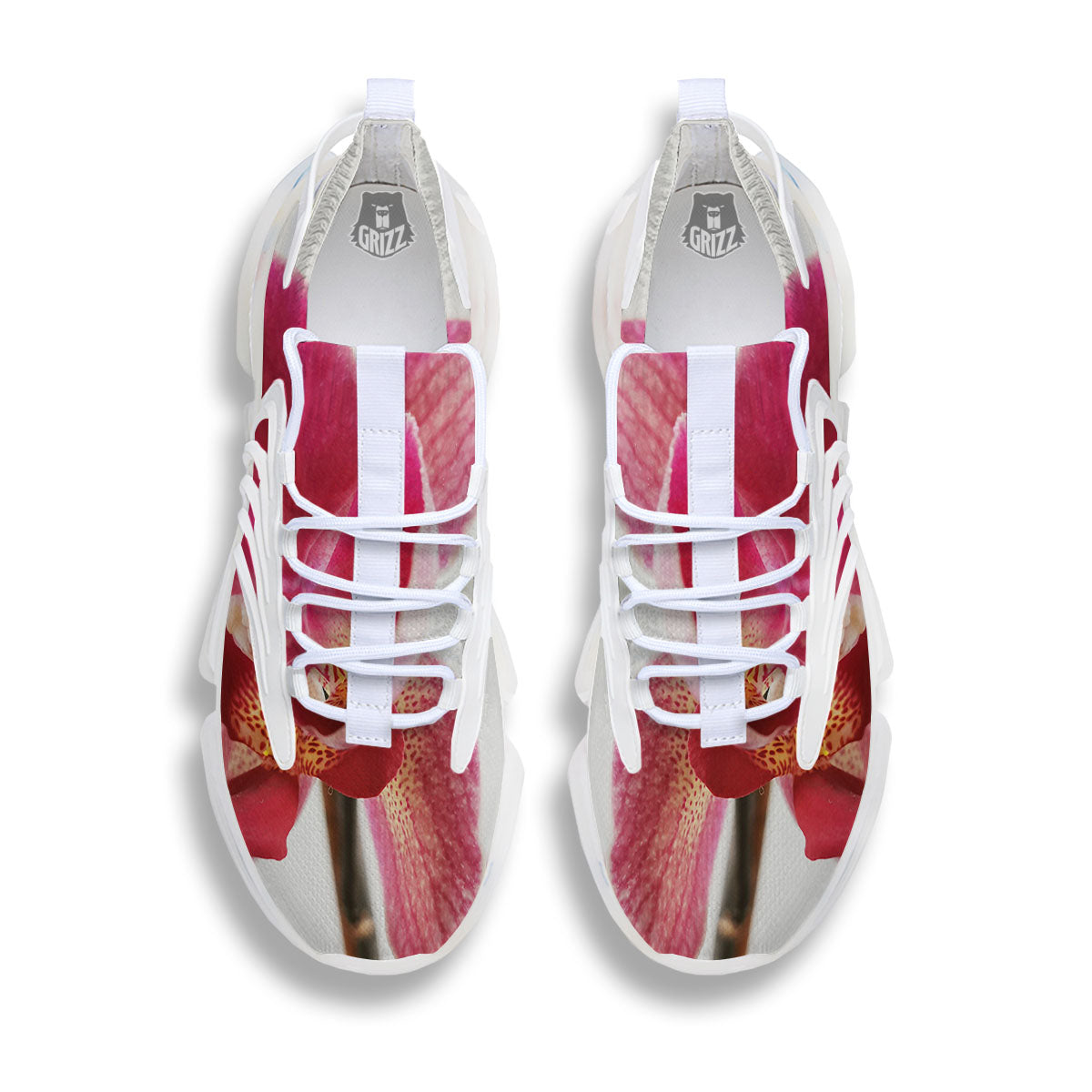Orchid Flower Pink Print White Gym Shoes-grizzshop