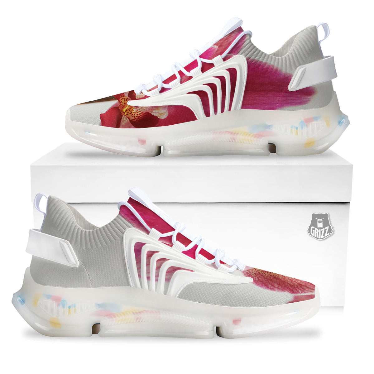 Orchid Flower Pink Print White Gym Shoes-grizzshop