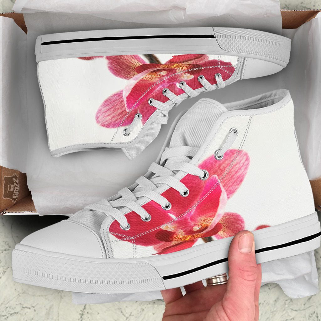 Orchid Flower Pink Print White High Top Shoes-grizzshop