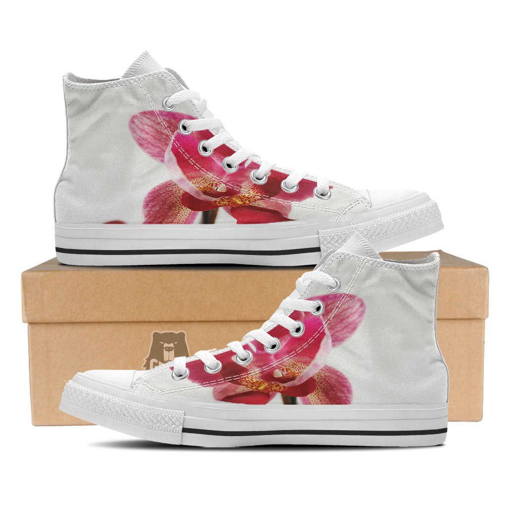 Orchid Flower Pink Print White High Top Shoes-grizzshop
