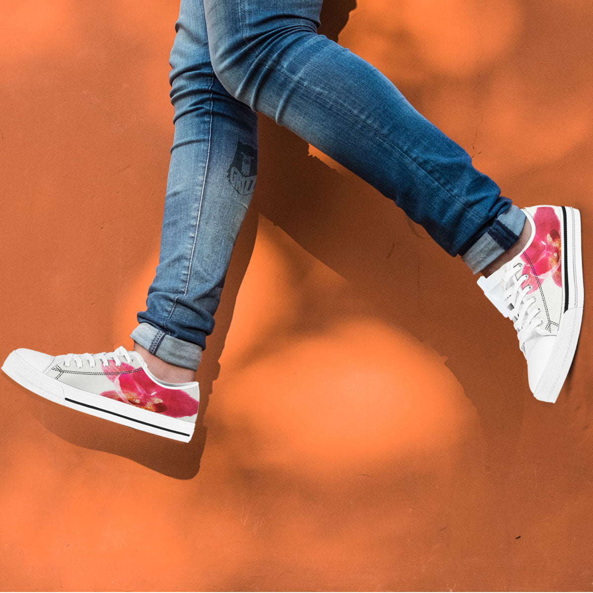 Orchid Flower Pink Print White Low Top Shoes-grizzshop