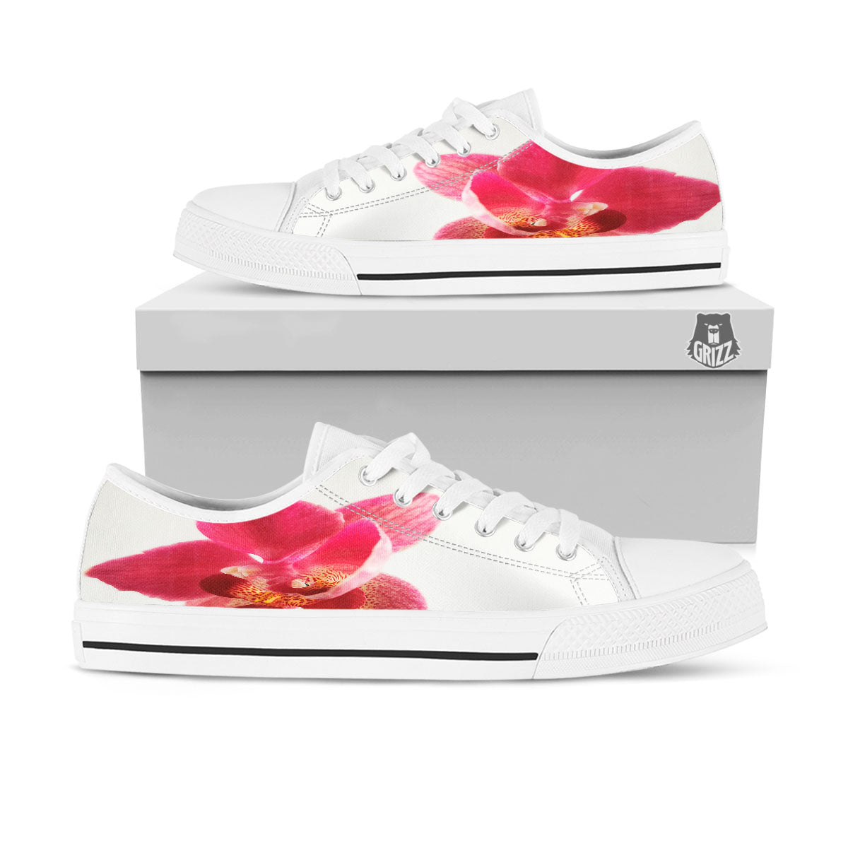 Orchid Flower Pink Print White Low Top Shoes-grizzshop