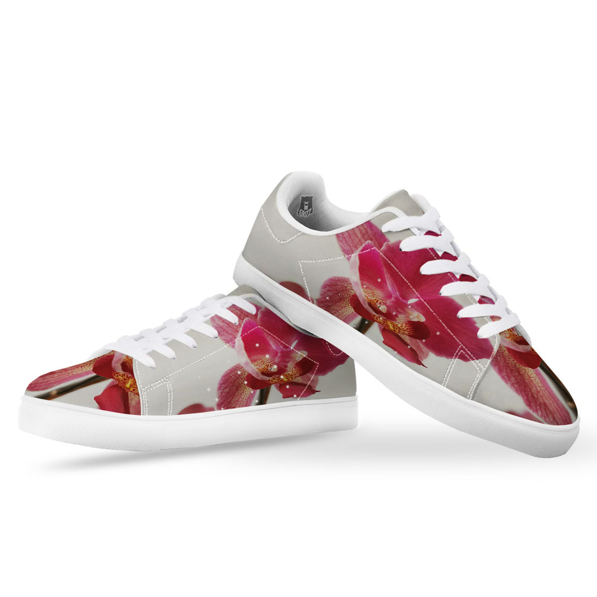 Orchid Flower Pink Print White Low Top Sneakers-grizzshop
