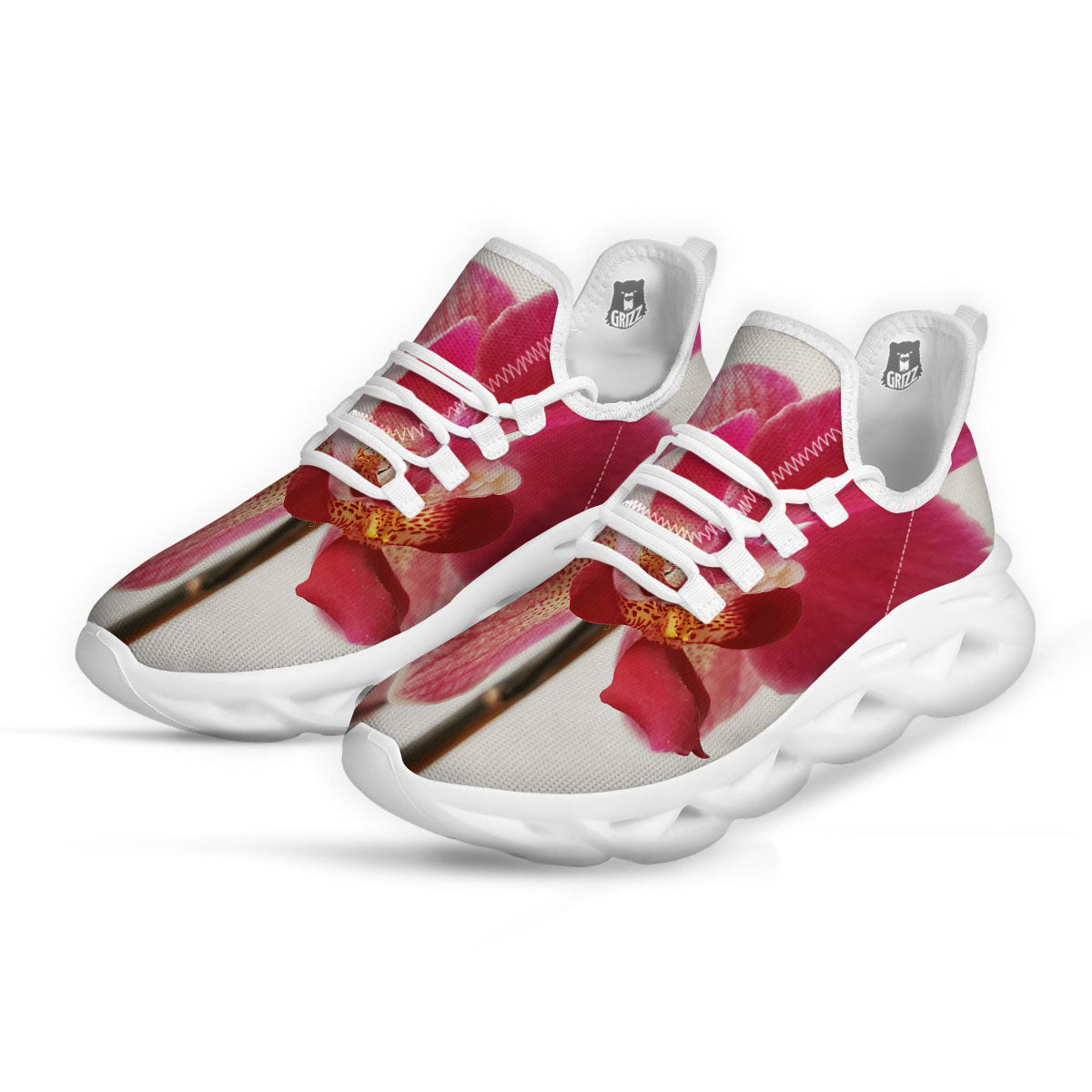 Orchid Flower Pink Print White Running Shoes-grizzshop