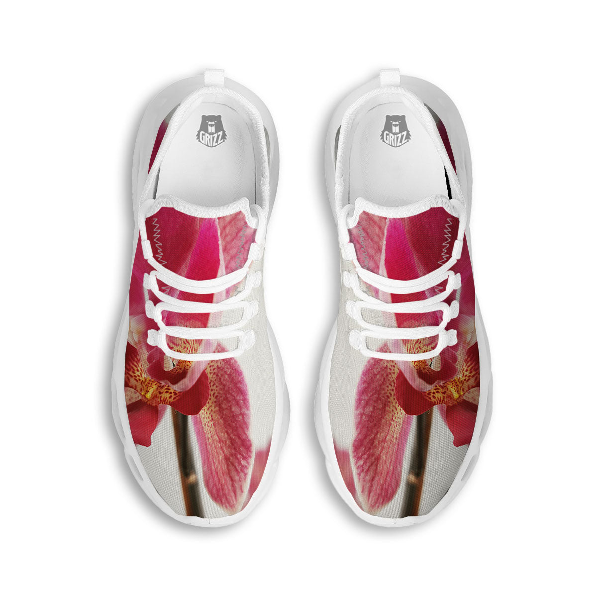 Orchid Flower Pink Print White Running Shoes-grizzshop