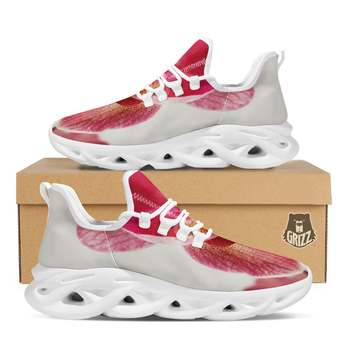 Orchid Flower Pink Print White Running Shoes-grizzshop