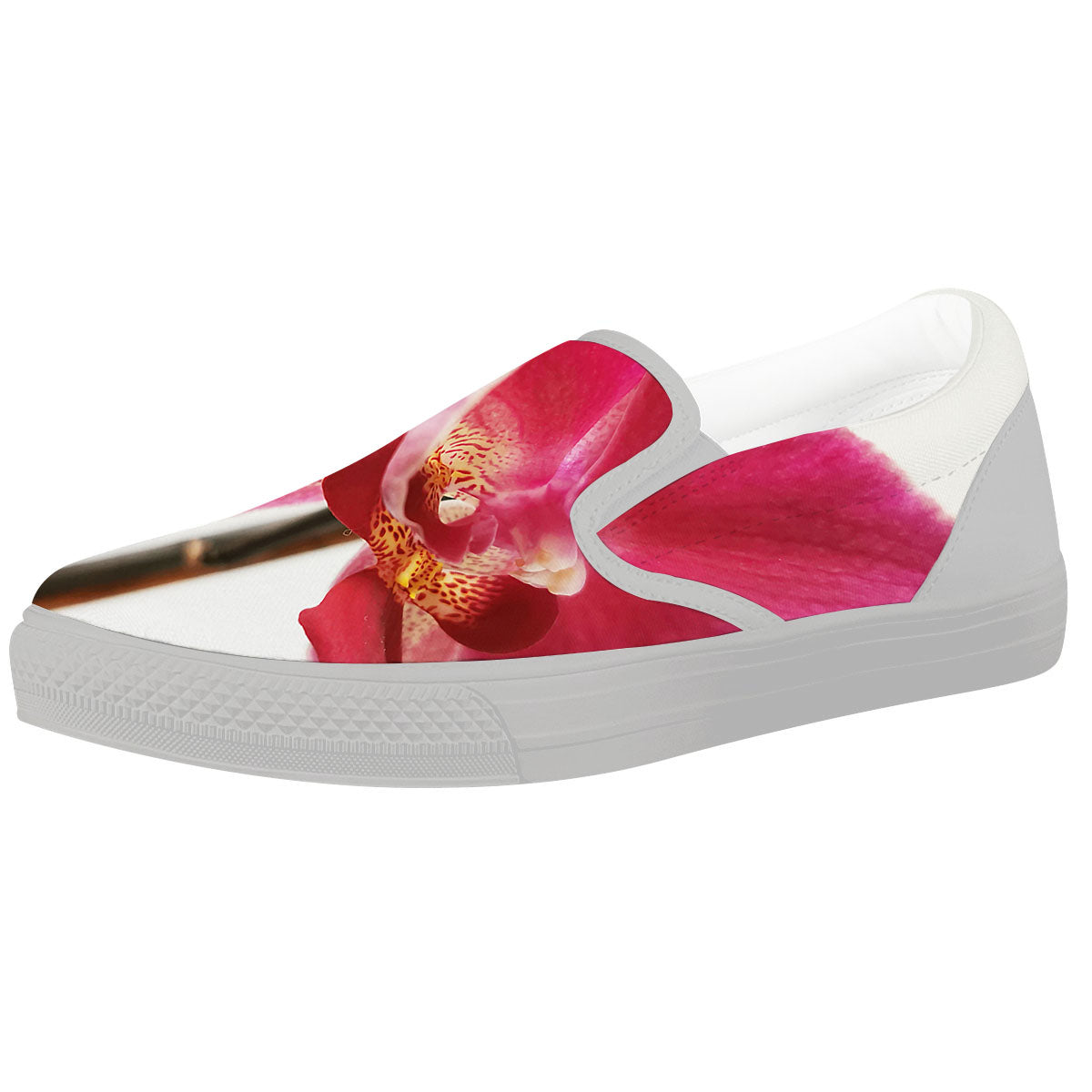 Orchid Flower Pink Print White Slip On Shoes-grizzshop
