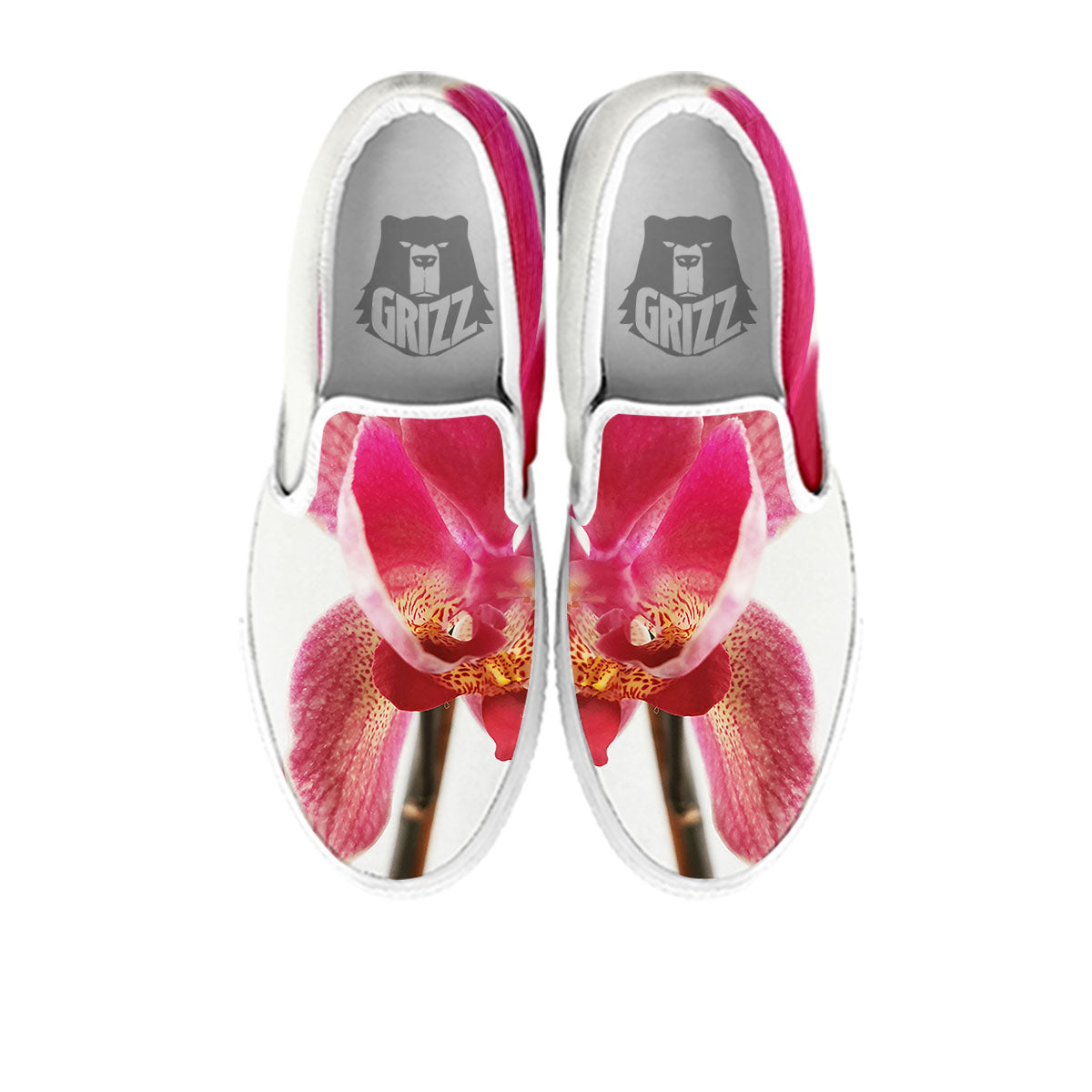Orchid Flower Pink Print White Slip On Shoes-grizzshop