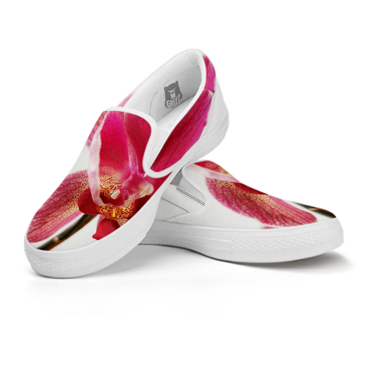 Orchid Flower Pink Print White Slip On Shoes-grizzshop