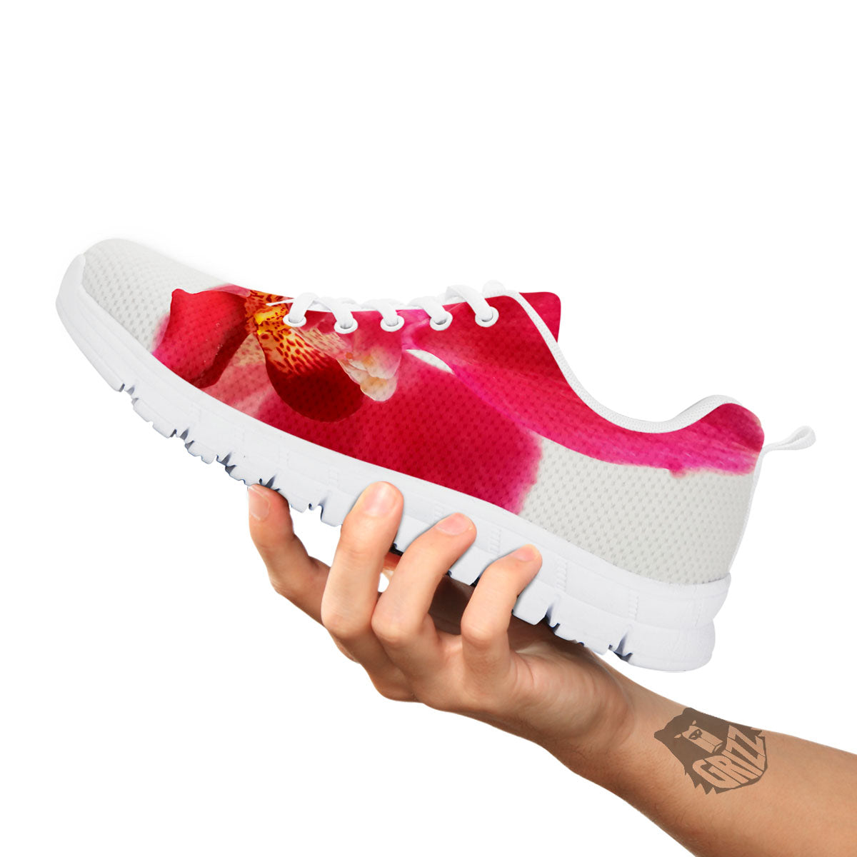 Orchid Flower Pink Print White Sneaker-grizzshop