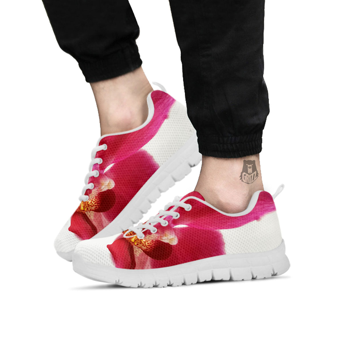 Orchid Flower Pink Print White Sneaker-grizzshop