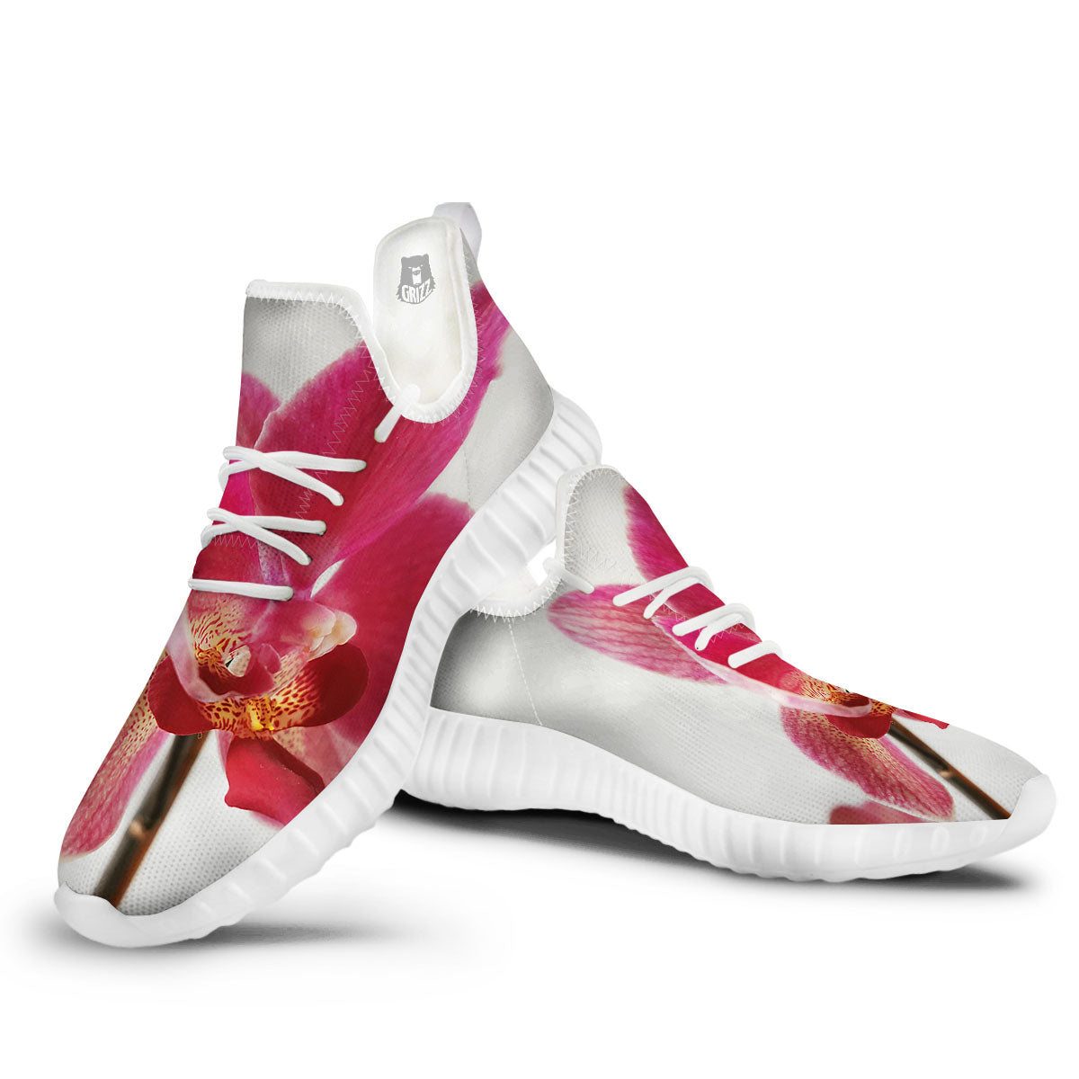 Orchid Flower Pink Print White Walking Shoes-grizzshop